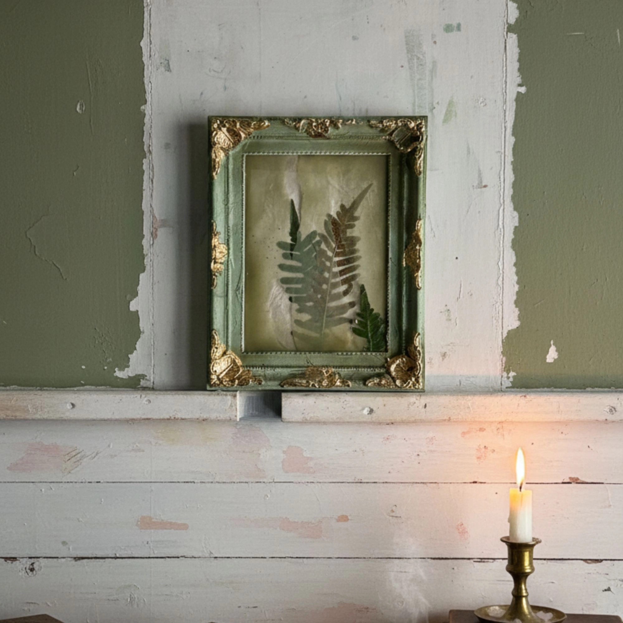 Originale Kunst kaufen, Vintage Wanddeko, Kunst kaufen , gepresste Blumen Bilder, Farn Poster, Original Kunstwerke kaufen, Kunstwerk mit Rahmen, Kunstwerk mit Rahmen barock, Kunst salbeigrün, Wanddeko salbeigrün, handgefertigte Kunst, Bilder Vintage Shabby, Wandbild Shabby Chic, 3er set bilder mit rahmen