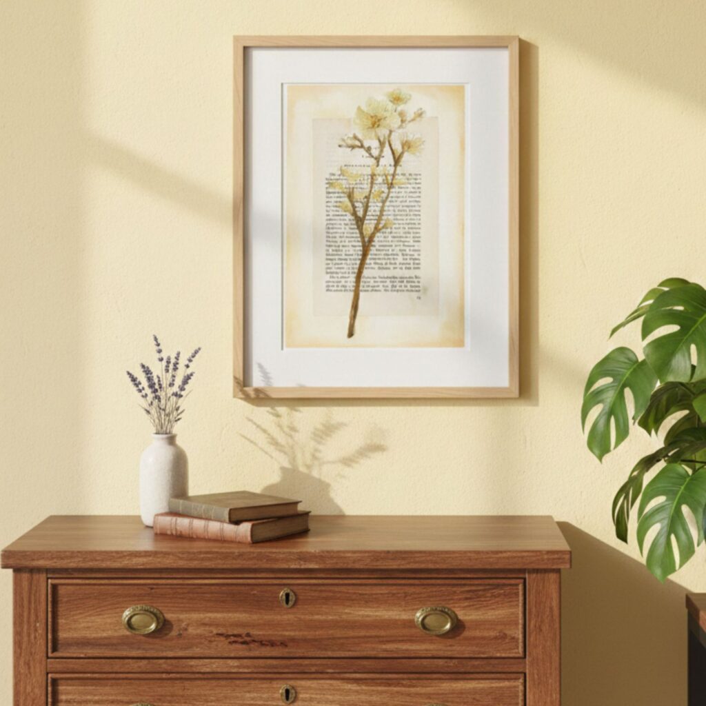 moderne wandbilder blumen, blumen poster vintage, vintage blumen, kunst auf buchseiten, kunstdruck buchseiten, handgezeichnete blumen, botanik wandbild, minimalistische naturposter, geschenk für buchliebhaber