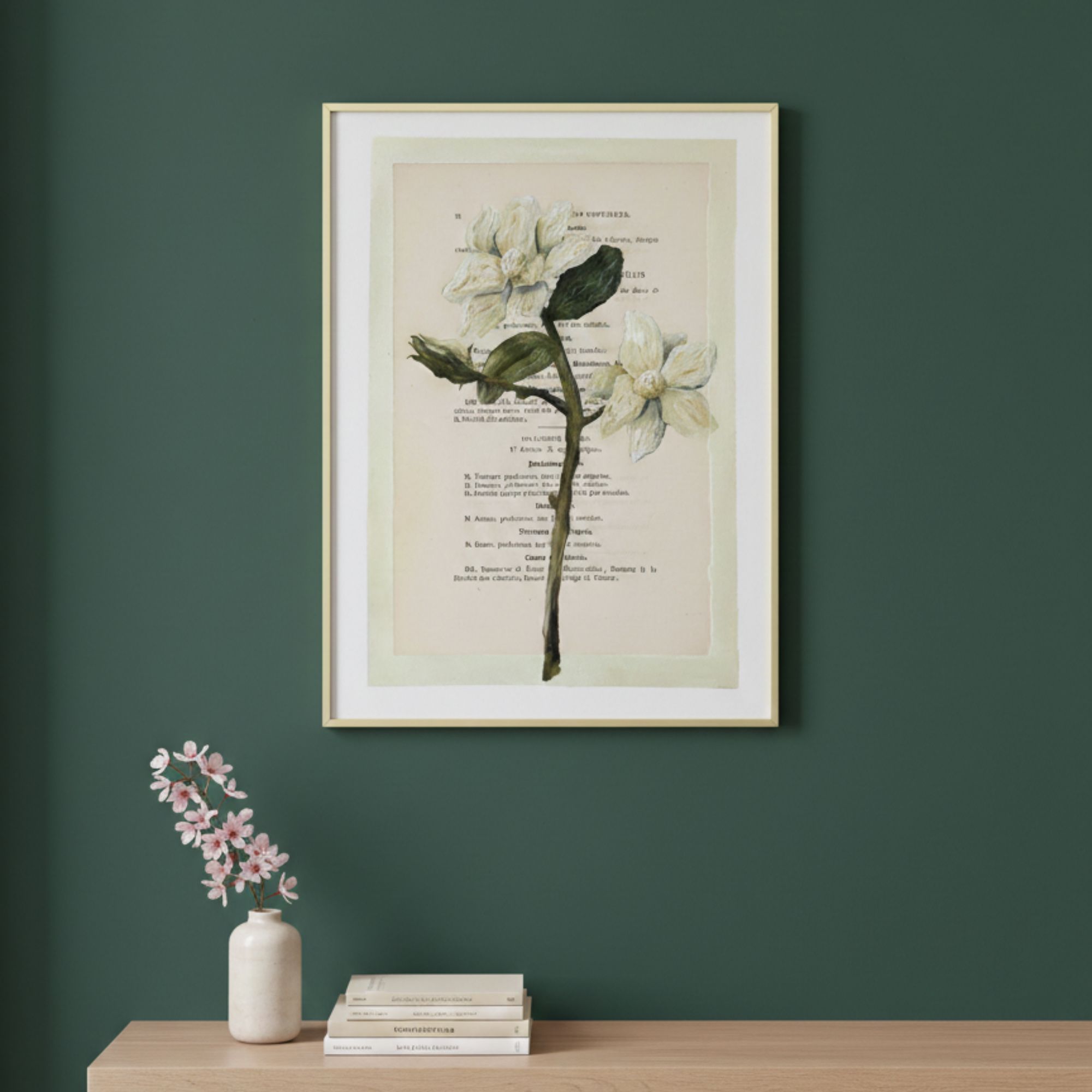 moderne wandbilder blumen, blumen poster vintage, vintage blumen, kunst auf buchseiten, kunstdruck buchseiten, handgezeichnete blumen, botanik wandbild, minimalistische naturposter, geschenk für buchliebhaber