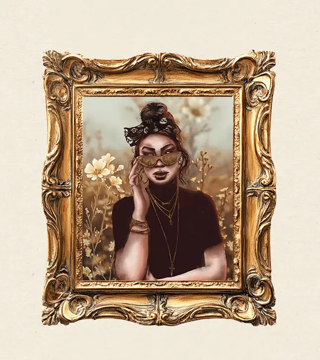 Porträt Frau modern, Feminine Wandkunst, Kreative Feminismus Poster, Eklektische Kunst, Moderne Wandkunst, Surreale Botanik, Magischer Realismus, Maximalist Decor, Aesthetic Wall Art, Moody Portrait, Hahnemühle Kunstdruck, Statement Piece Wandbild, Fine Art Illustration