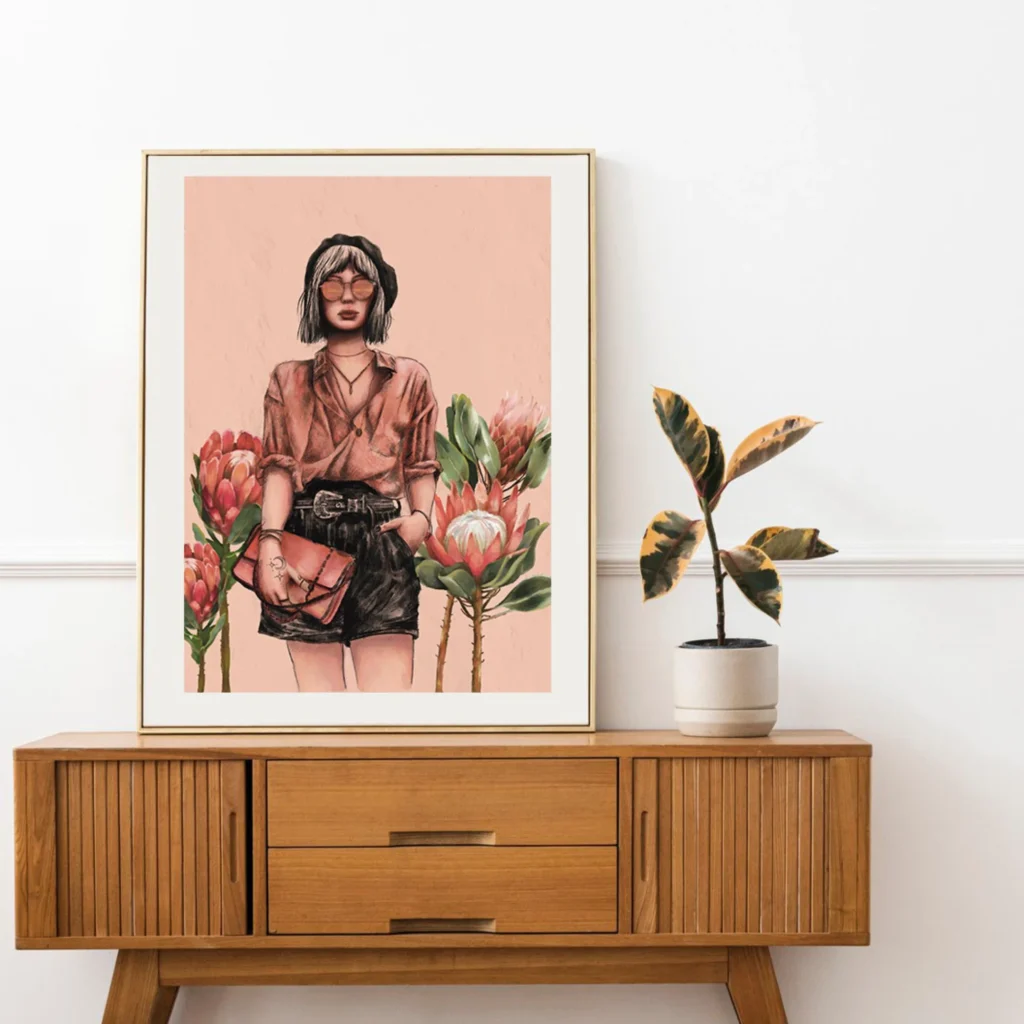 Porträt Frau modern, Feminine Wandkunst, Kreative Feminismus Poster, Eklektische Kunst, Moderne Wandkunst, Surreale Botanik, Magischer Realismus, Maximalist Decor, Aesthetic Wall Art, Moody Portrait, Hahnemühle Kunstdruck, Statement Piece Wandbild, Fine Art Illustration