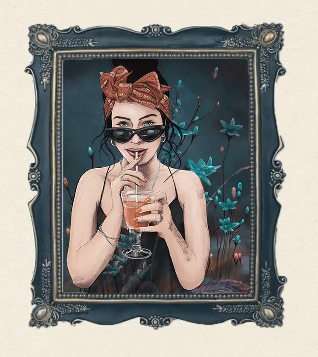 Porträt Frau modern, Feminine Wandkunst, Kreative Feminismus Poster, Eklektische Kunst, Moderne Wandkunst, Surreale Botanik, Magischer Realismus, Maximalist Decor, Aesthetic Wall Art, Moody Portrait, Hahnemühle Kunstdruck, Statement Piece Wandbild, Fine Art Illustration