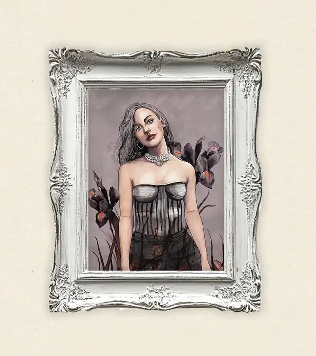 Porträt Frau modern, Feminine Wandkunst, Kreative Feminismus Poster, Eklektische Kunst, Moderne Wandkunst, Surreale Botanik, Magischer Realismus, Maximalist Decor, Aesthetic Wall Art, Moody Portrait, Hahnemühle Kunstdruck, Statement Piece Wandbild, Fine Art Illustration