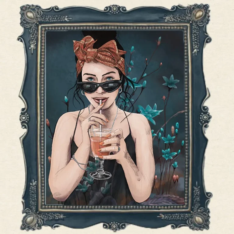 Porträt Frau modern, Feminine Wandkunst, Kreative Feminismus Poster, Eklektische Kunst, Moderne Wandkunst, Surreale Botanik, Magischer Realismus, Maximalist Decor, Aesthetic Wall Art, Moody Portrait, Hahnemühle Kunstdruck, Statement Piece Wandbild, Fine Art Illustration