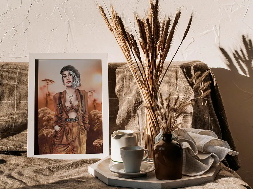 Porträt Frau modern, Feminine Wandkunst, Kreative Feminismus Poster, Eklektische Kunst, Moderne Wandkunst, Surreale Botanik, Magischer Realismus, Maximalist Decor, Aesthetic Wall Art, Moody Portrait, Hahnemühle Kunstdruck, Statement Piece Wandbild, Fine Art Illustration