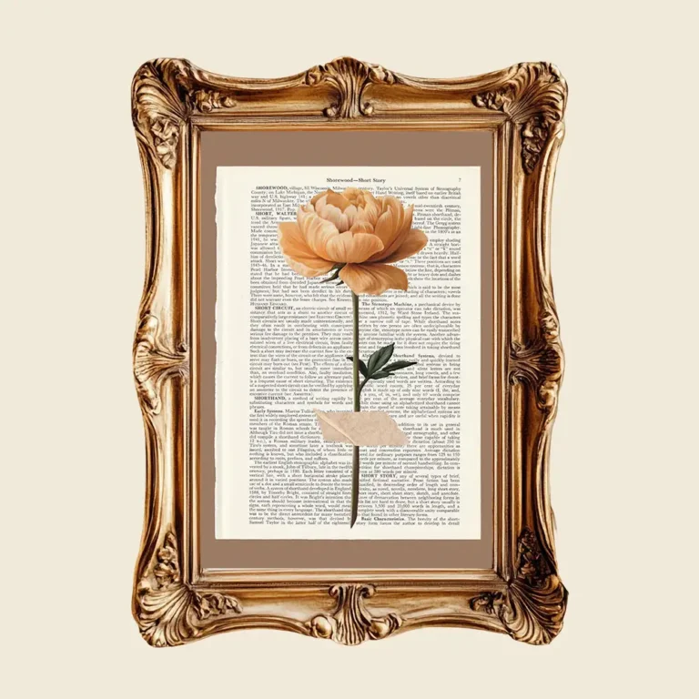 moderne wandbilder blumen, blumen poster vintage, vintage blumen, kunst auf buchseiten, kunstdruck buchseiten, handgezeichnete blumen, botanik wandbild, minimalistische naturposter, geschenk für buchliebhaber