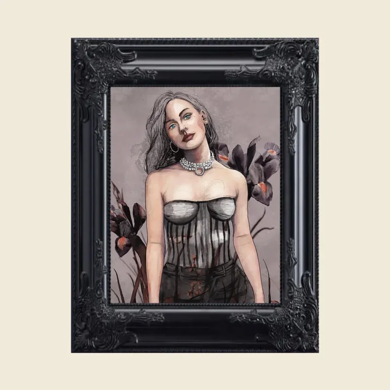 Porträt Frau modern, Feminine Wandkunst, Kreative Feminismus Poster, Eklektische Kunst, Moderne Wandkunst, Surreale Botanik, Magischer Realismus, Maximalist Decor, Aesthetic Wall Art, Moody Portrait, Hahnemühle Kunstdruck, Statement Piece Wandbild, Fine Art Illustration