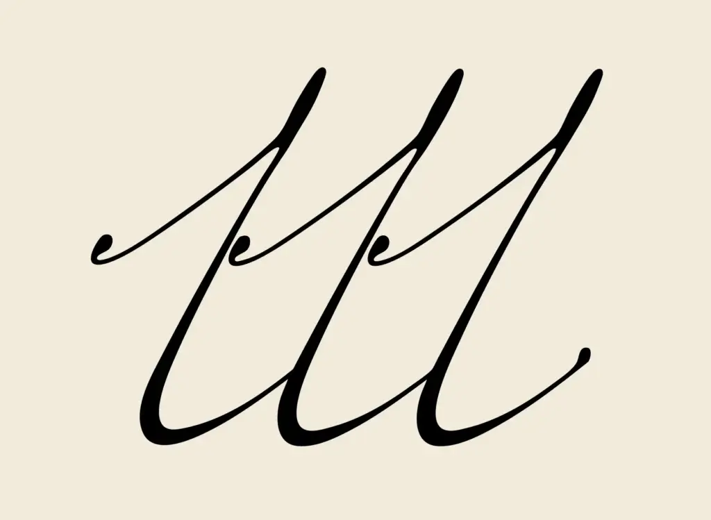Ein elegantes, geschwungenes Monogramm des Buchstabens l in schwarzer Tinte auf einem minimalistischen, cremefarbenen Hintergrund.